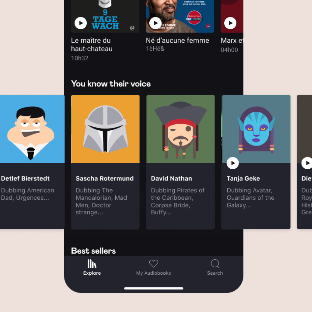 Audiobooks by Deezer's dubbing voices carousel